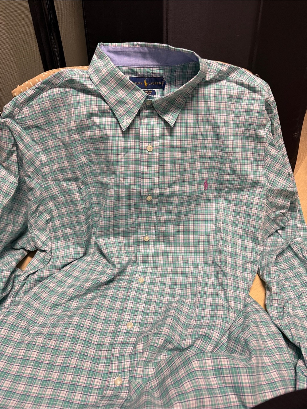 Ralph Lauren Green and Pink Plaid Button‑Down Shirt